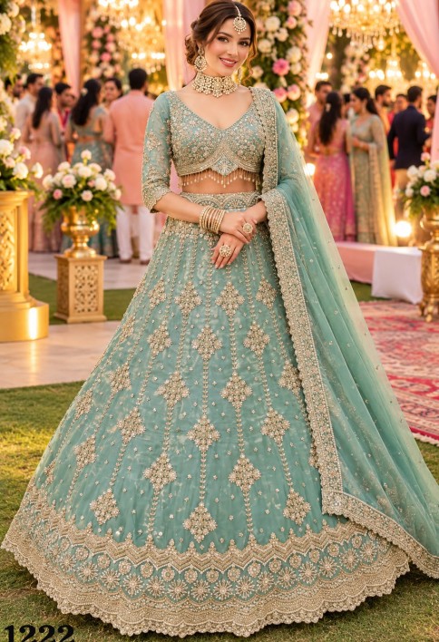 Sightly Sea Green Fancy Fabric Lehenga Choli